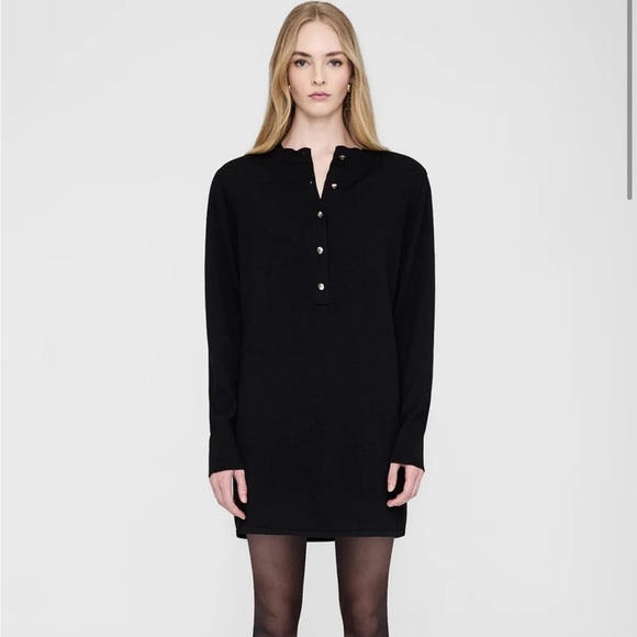 Anine Bing Dresses & Skirts - NWT Anine Bing Freja Dress S Wool Cashmere Black Gold Button Sweater Knit Henley